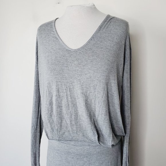 BANANA REPUBLIC Grey Jersey Long Sleeve V-Neck Stretch Dress - Picture 6 of 12